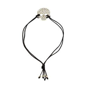 Adjustable Brown Nylon Cord Bracelet w/ Rhinestone Encrusted Rhinestone Skull